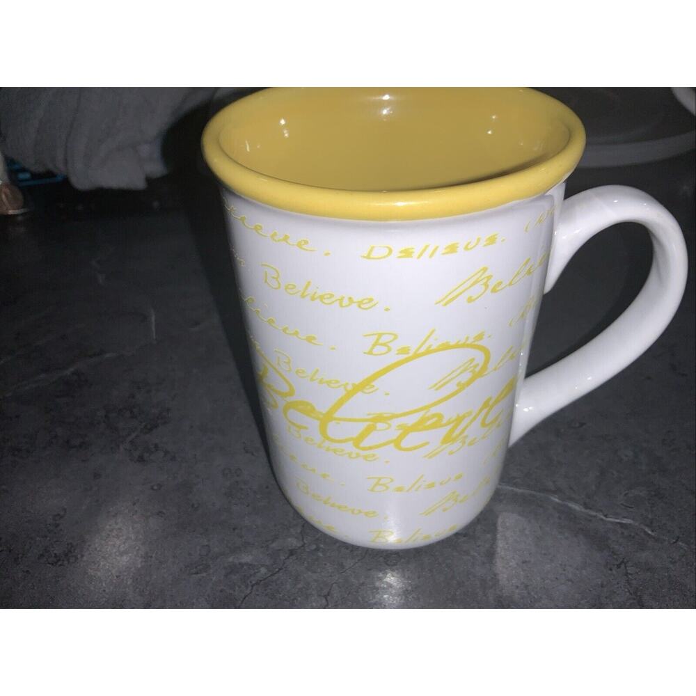 Gibson Everyday Stoneware Believe, Coffee Tea Cup Mug YELLOW, 14 oz
